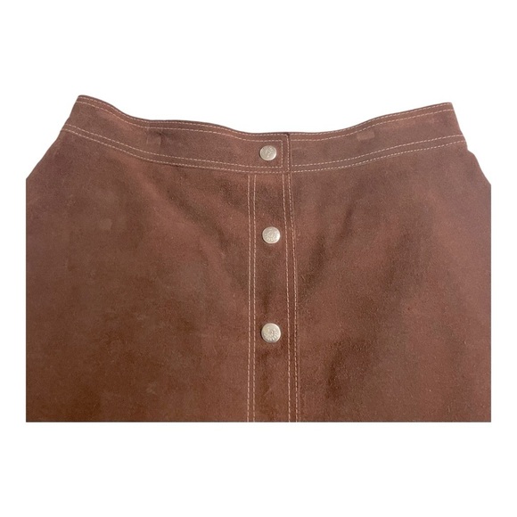 Vintage Brown Genuine Suede Snap Front A-Line Skirt Western Boho Midi size Small - Picture 4 of 9